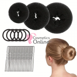 Set de bureti pentru coc rotunzi KAB003 Negrii cu 100 Ace metalice Negre si elastice 